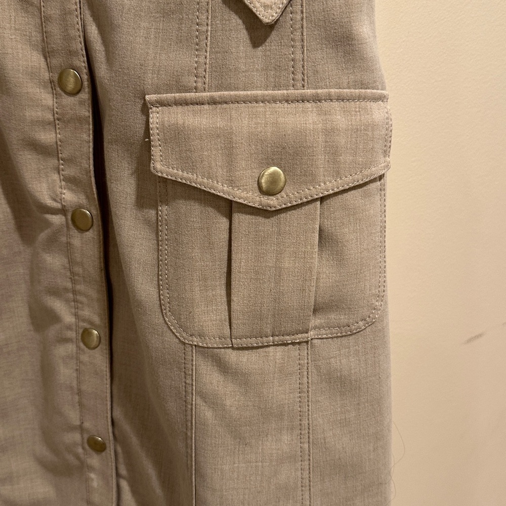 Calvin Klein Beige Sleeveless Button-Front Utility Dress - Picture 3 of 8